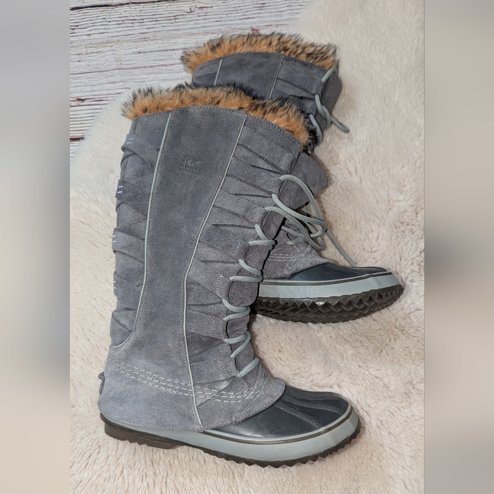 Sorel Cate Of Alexandria Gray Leather Tall Boots Womens 6 New
